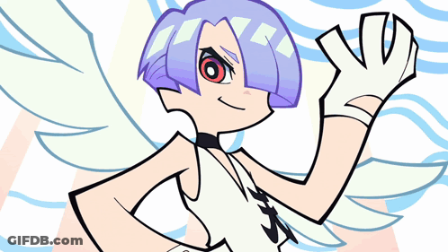 A Cartoon Character With Purple Hair And A White Glove GIF