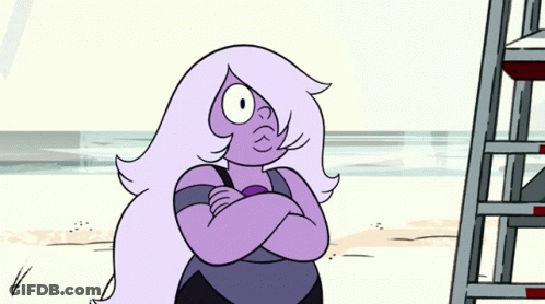 A Cartoon Character With Purple Hair And Arms Crossed GIF