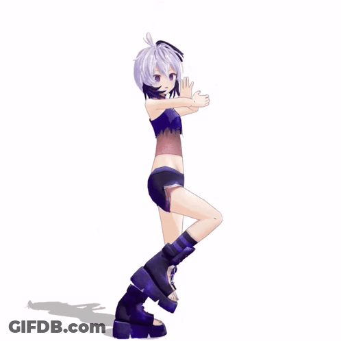 A Cartoon Character With Purple Hair And Black Shorts GIF