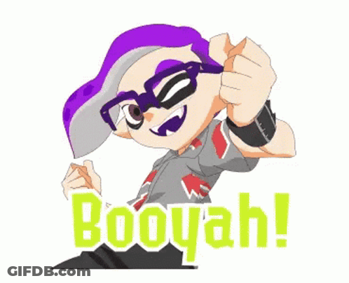 A Cartoon Character With Purple Hair And Glasses Giving A Thumbs Up With The Words Booyah Written Below Him GIF
