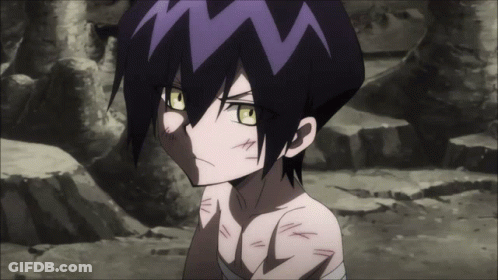 A Cartoon Character With Purple Hair And Green Eyes Looks At The Camera GIF