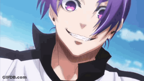 A Cartoon Character With Purple Hair And Pink Eyes GIF