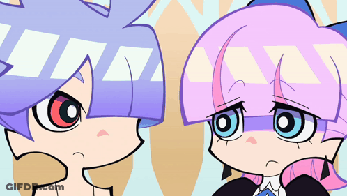 A Cartoon Character With Purple Hair And Pink Hair GIF