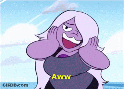A Cartoon Character With Purple Hair And The Word Aww In Yellow GIF