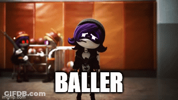A Cartoon Character With Purple Hair And The Word Baller Above Her GIF
