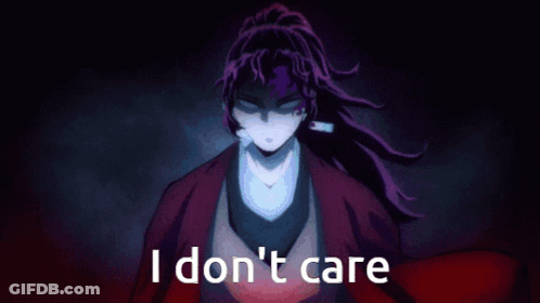 A Cartoon Character With Purple Hair And The Words I Don 'T Care GIF