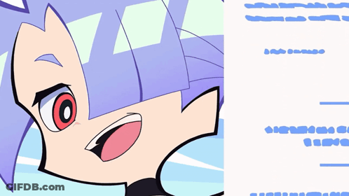 A Cartoon Character With Purple Hair Has A Red Eye GIF