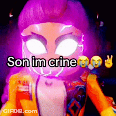 A Cartoon Character With Purple Hair Is Holding A Drink And Says Son Im Crine GIF