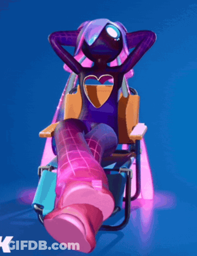 A Cartoon Character With Purple Hair Is Sitting In A Chair GIF