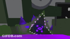 A Cartoon Character With Purple Spikes On Its Head Is Laying On The Ground . GIF