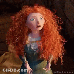 A Cartoon Character With Red Curly Hair And Blue Eyes Looks Surprised GIF