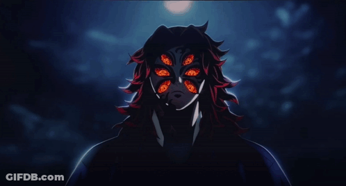 A Cartoon Character With Red Eyes And A Black Mask GIF