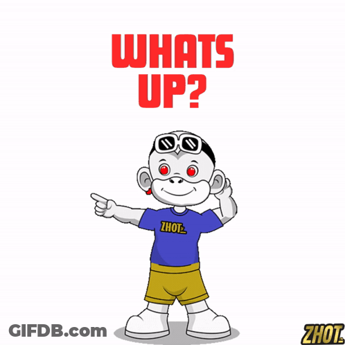 A Cartoon Character With Red Eyes And A Blue Shirt That Says ' Zhot ' On It GIF