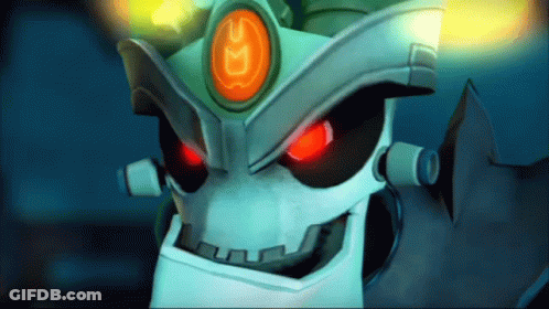 A Cartoon Character With Red Eyes And A Crown That Says Sd On It GIF
