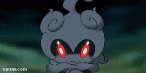 A Cartoon Character With Red Eyes And A Gray Body GIF
