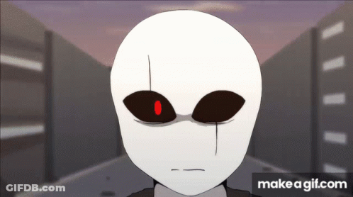 A Cartoon Character With Red Eyes And A Make A Gif.com Watermark GIF