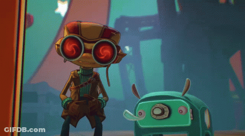 A Cartoon Character With Red Eyes And A S On His Head GIF
