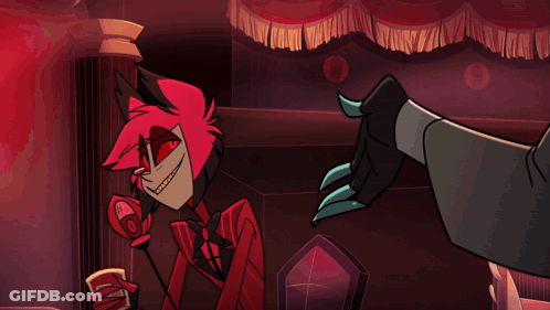 A Cartoon Character With Red Eyes And Antennas Looks At The Camera GIF