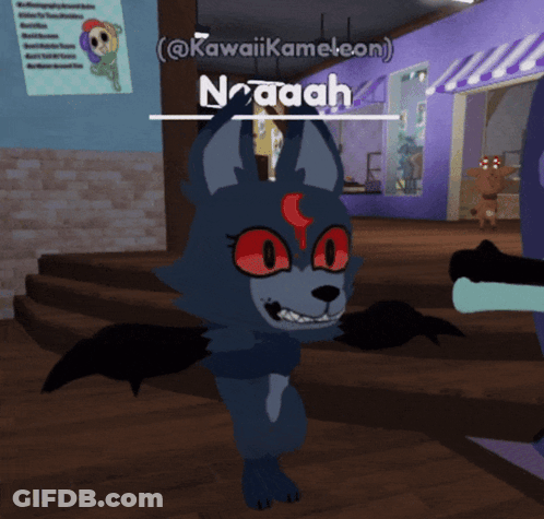 A Cartoon Character With Red Eyes And The Name Noaaah On It GIF