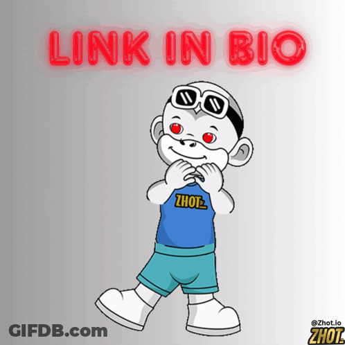 A Cartoon Character With Red Eyes And The Words Link In Bio Below Him GIF