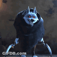 A Cartoon Character With Red Eyes Is Holding A Pair Of Scissors GIF
