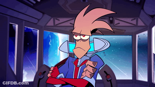 A Cartoon Character With Red Eyes Is Standing In A Room With A Window GIF