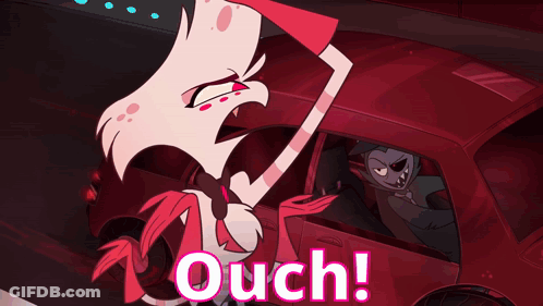 A Cartoon Character With Red Eyes Is Standing Next To A Red Car With The Words Ooh On It GIF