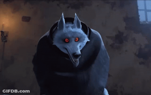 A Cartoon Character With Red Eyes Is Standing On A Floor GIF