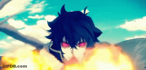 A Cartoon Character With Red Eyes Is Surrounded By Flames GIF