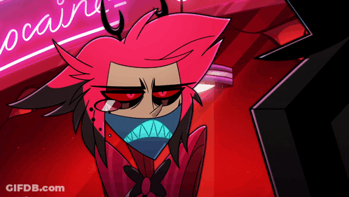 A Cartoon Character With Red Hair And A Blue Bandana Around His Mouth GIF