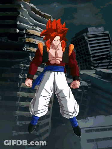 A Cartoon Character With Red Hair And A Blue Belt GIF
