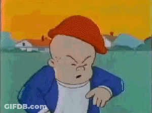 A Cartoon Character With Red Hair And A Blue Jacket Is Making A Sad Face GIF