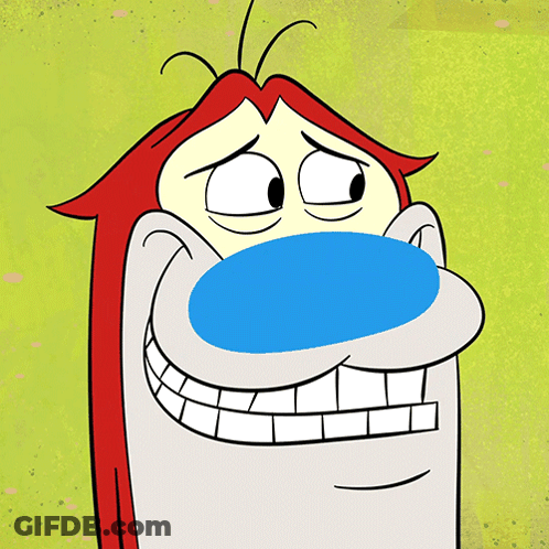 A Cartoon Character With Red Hair And A Blue Nose Smiles GIF