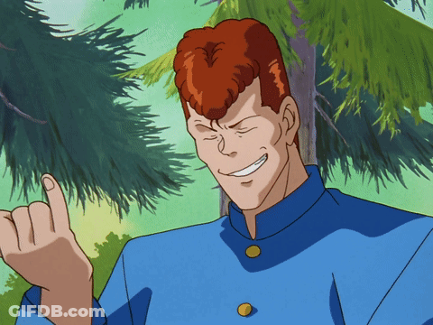 A Cartoon Character With Red Hair And A Blue Shirt Is Smiling And Giving The Middle Finger GIF
