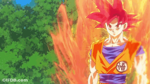 A Cartoon Character With Red Hair And A Blue Shirt Is Standing In Front Of A Green Forest . GIF
