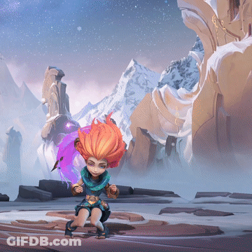 A Cartoon Character With Red Hair And A Purple Circle Around Her Head GIF
