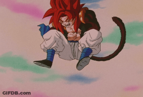 A Cartoon Character With Red Hair And A Tail Is Flying In The Air GIF
