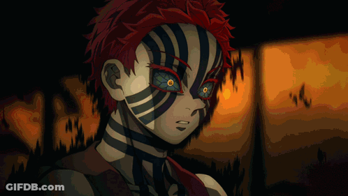 A Cartoon Character With Red Hair And Black Stripes On His Face Stands In Front Of A Fire GIF