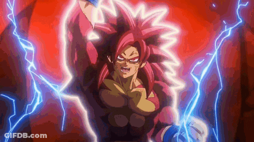 A Cartoon Character With Red Hair And Blue Lightning Coming Out Of His Hands . GIF