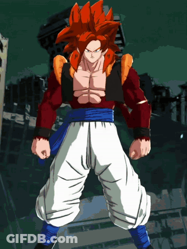 A Cartoon Character With Red Hair And Blue Pants Is Standing In Front Of A Building GIF