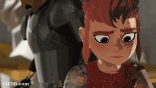 A Cartoon Character With Red Hair And Freckles Is Looking At Something GIF