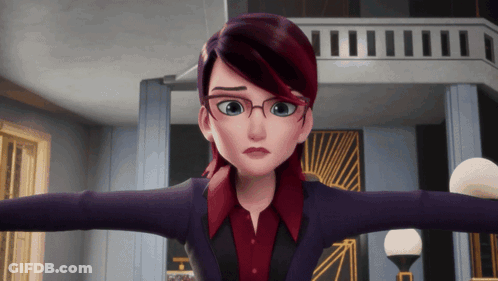 A Cartoon Character With Red Hair And Glasses Stands In A Room GIF