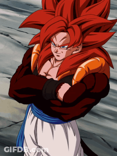 A Cartoon Character With Red Hair And Orange Horns Is Standing With His Arms Crossed GIF
