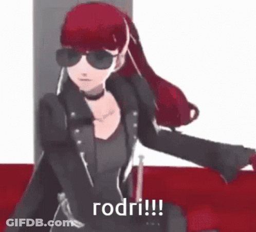 A Cartoon Character With Red Hair And Sunglasses Says Rodri !!! GIF