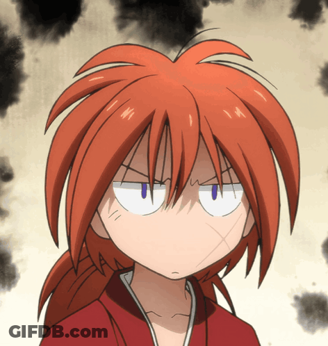A Cartoon Character With Red Hair And White Eyes Making A Funny Face GIF