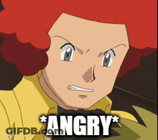 A Cartoon Character With Red Hair Has The Word Angry Written On His Face GIF