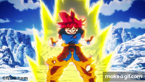 A Cartoon Character With Red Hair Is Standing In Front Of A Blue Sky And Mountains GIF