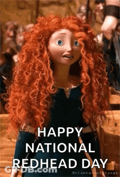 A Cartoon Character With Red Hair Is Standing In Front Of A Crowd . GIF