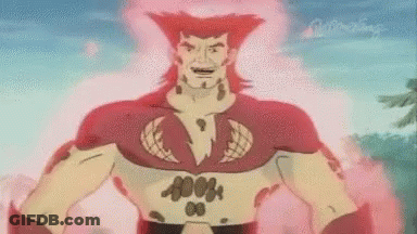 A Cartoon Character With Red Hair Is Standing In Front Of A Pink Cloud . GIF