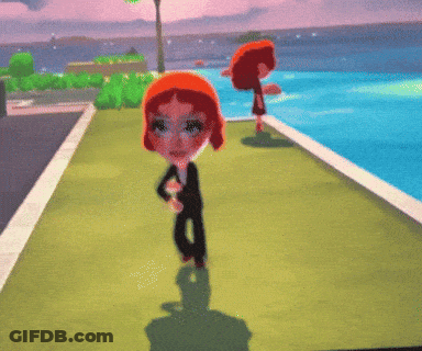 A Cartoon Character With Red Hair Is Walking On A Path Near The Water GIF